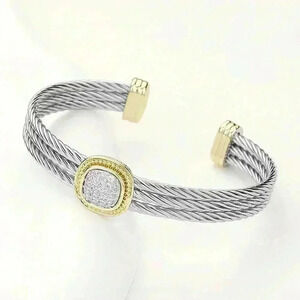 2️⃣2️⃣Two Tone Pave Square Cuff Bracelet